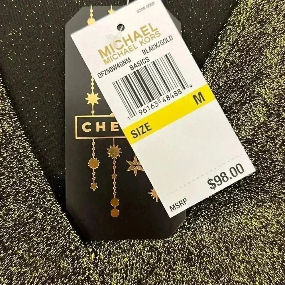 NWT Michael Kors Faux Tie Wrap Black/Gold Blouse
